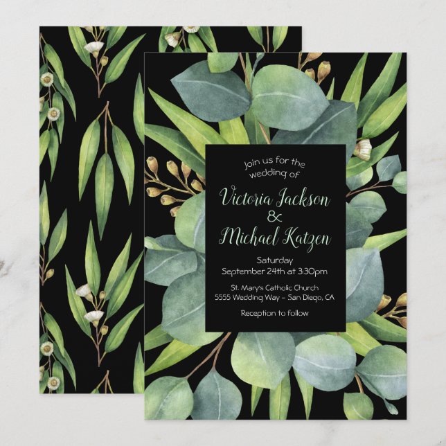 Invitación a la boda del marco de la guirnalda de  (Anverso / Reverso)