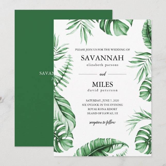 Invitación a la boda del marco de la hoja de palma (Anverso / Reverso)