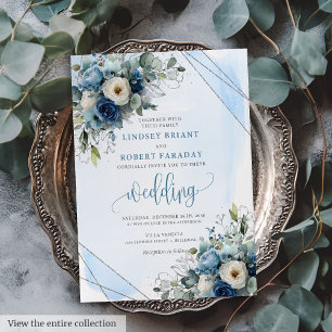 Invitación a la boda del marco de la marea azul de