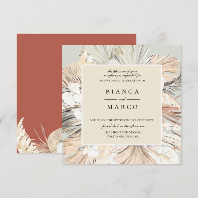 Invitación a la boda del marco de la selva bohemia (Anverso / Reverso)