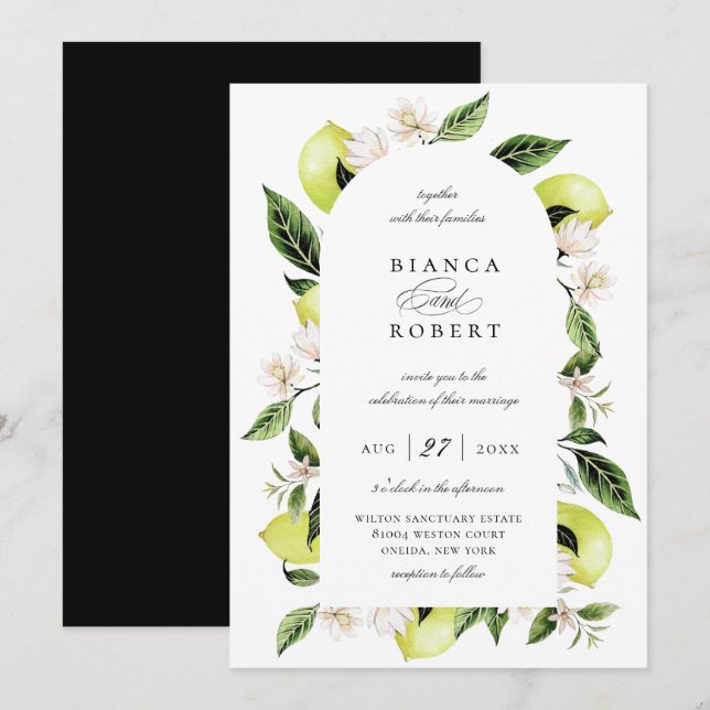 Invitación a la boda del marco del arco de limón b (Anverso / Reverso)