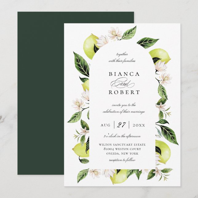 Invitación a la boda del marco del arco de limón b (Anverso / Reverso)