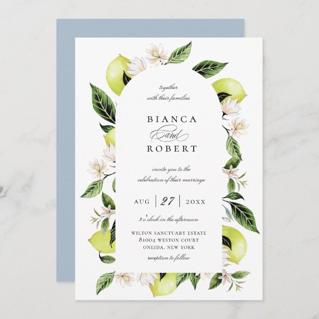 Invitación a la boda del marco del arco de limón b (Anverso / Reverso)