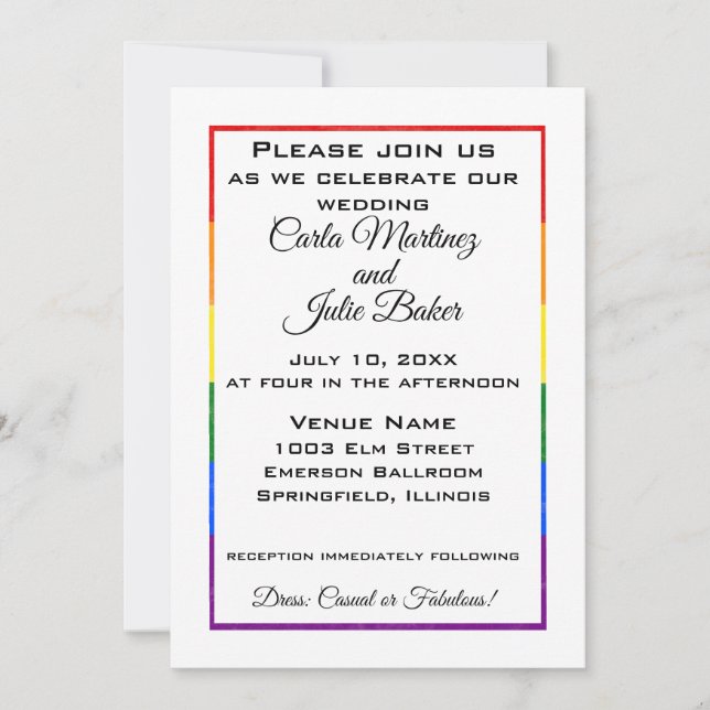 Invitación a la boda del marco del arcoiris (Anverso)