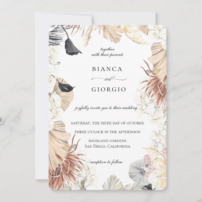 Invitación a la boda del marco del follaje de la s (Anverso)