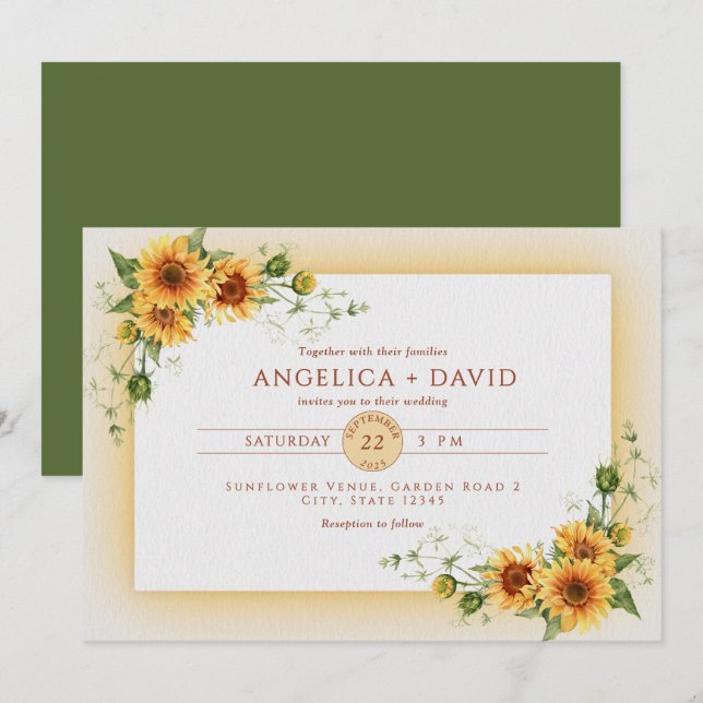 Invitación a la boda del marco del girasol (Anverso / Reverso)