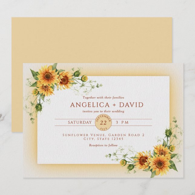 Invitación a la boda del marco del girasol (Anverso / Reverso)