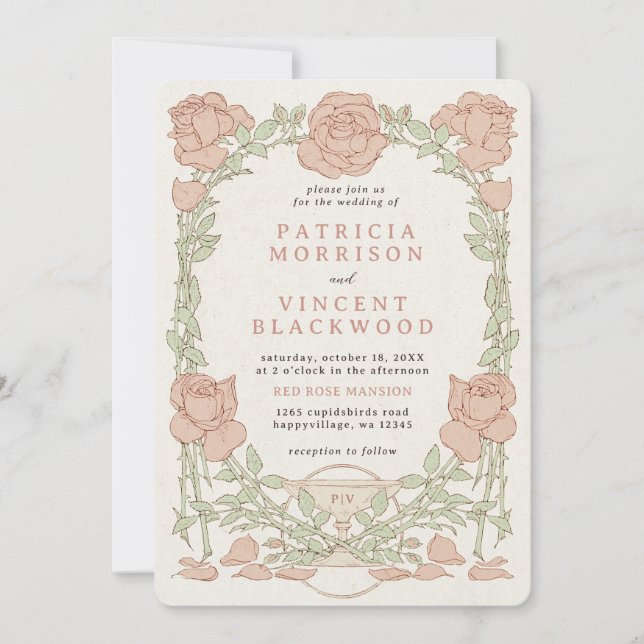 Invitación a la boda del marco del Rosa del libro  (Anverso)