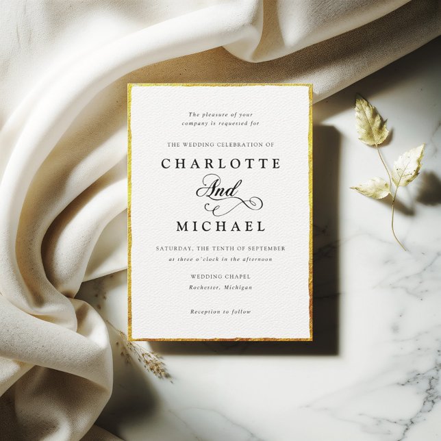 Invitación a la boda del marco delgado del borde d (Vintage style faux gold frame wedding invitation with vintage calligraphy.)