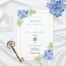 Invitación a la boda del marco dorado azul de Hydr