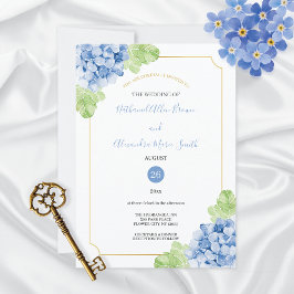 Invitación a la boda del marco dorado azul de Hydr