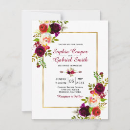 Invitación a la boda del marco dorado de la floral