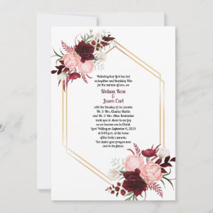Invitación a la boda del marco dorado de las rosas