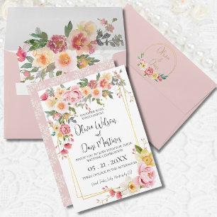 Invitación a la boda del marco dorado floral prima