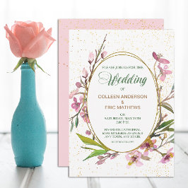 Invitación a la boda del marco dorado rosado de la