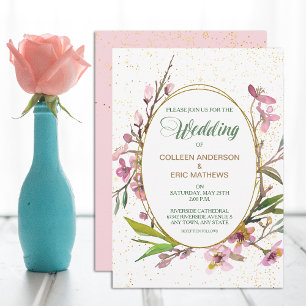 Invitación a la boda del marco dorado rosado de la