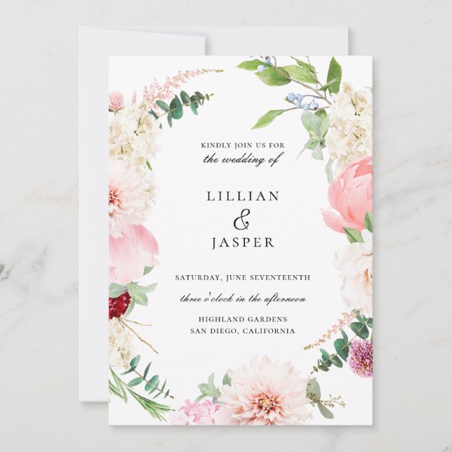 Invitación a la boda del marco floral botánico de  (Anverso)