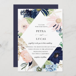Invitación a la boda del marco floral costero