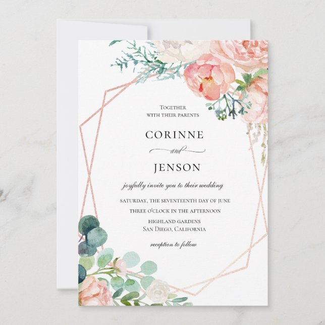 Invitación a la boda del marco floral de verano (Anverso)