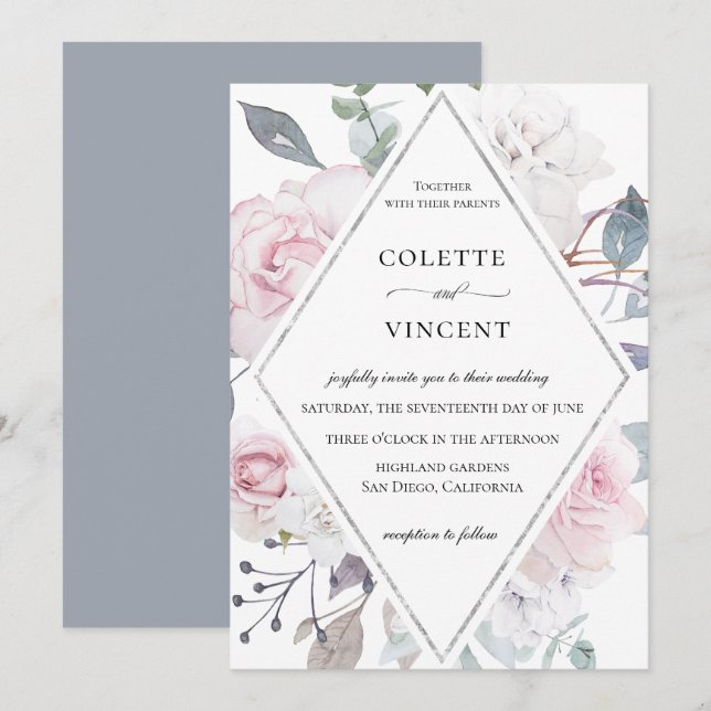 Invitación a la boda del marco floral del Jardín D (Anverso / Reverso)
