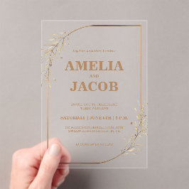 Invitación a la boda del marco floral dorado