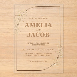 Invitación a la boda del marco floral dorado