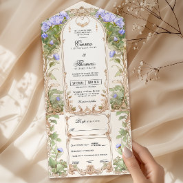 Invitación a la boda del marco floral Purple Gold