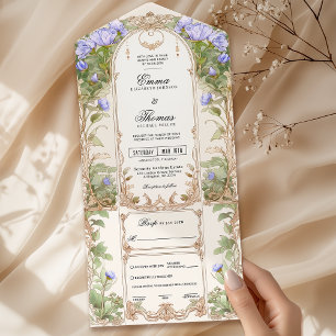 Invitación a la boda del marco floral Purple Gold