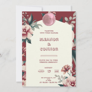Invitación a la boda del marco floral rojo