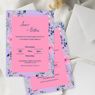 Invitación a la boda del marco floral rosa morado