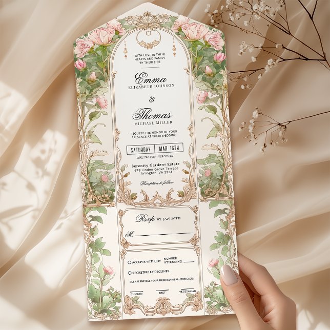 Invitación a la boda del marco floral rosado de Ru (Subido por el creador)