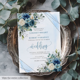Invitación a la boda del marco Glam Dusty Blue Sil