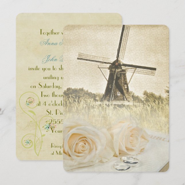 Invitación a la boda del molino de viento holandés (Anverso / Reverso)