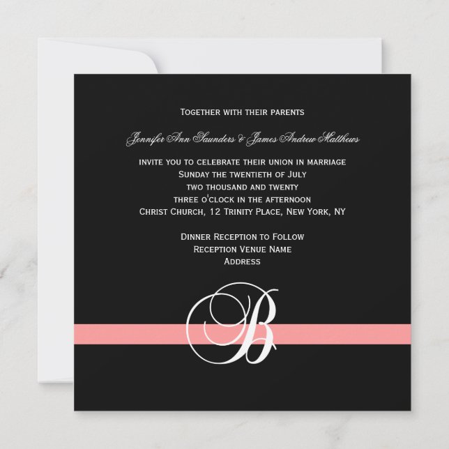 Invitación a la boda del Monograma B Blanco Coral  (Reverso)