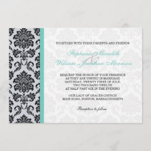Invitación a la boda del monograma de Aqua Damask