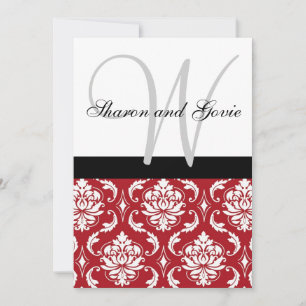 Invitación a la boda del Monograma de Damasco Blan