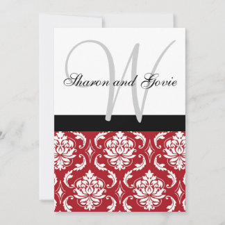 Invitación a la boda del Monograma de Damasco Blan
