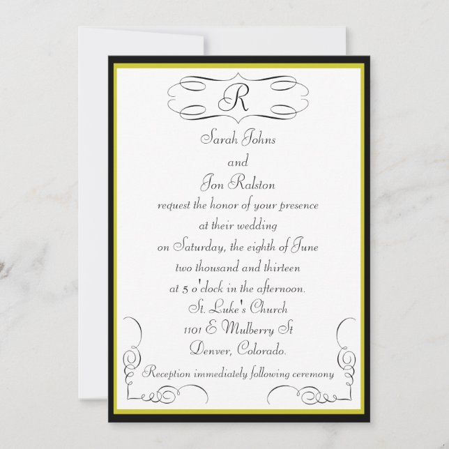 Invitación a la boda del monograma de oro negro (Anverso)