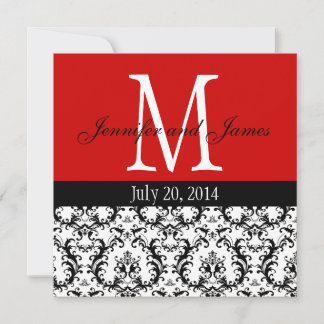 Invitación a la boda del monograma del Damasco Roj