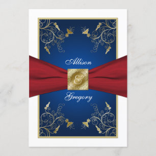 Invitación a la boda del Monograma Floral Azul Bla