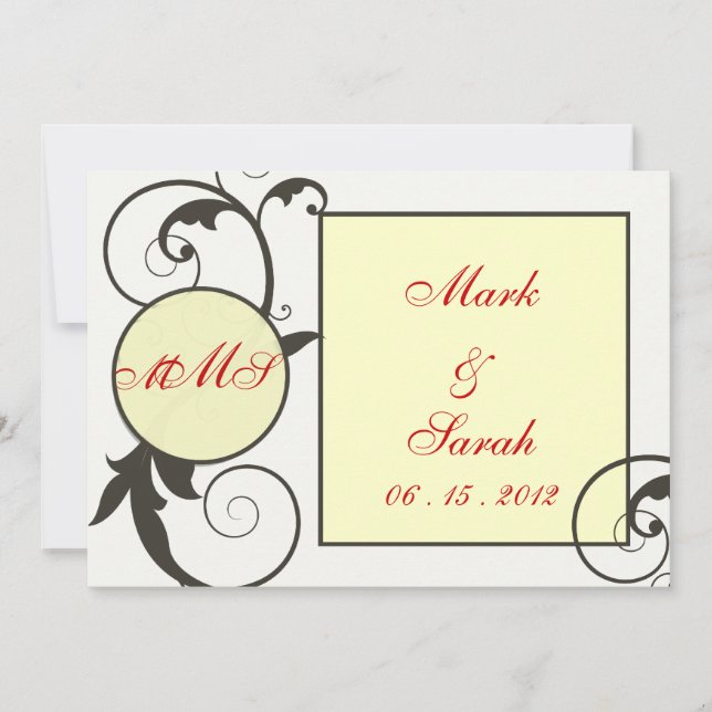 Invitación a la boda del monograma rojo en Circle  (Anverso)