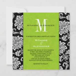 Invitación a la boda del Monograma Verde de Damasc