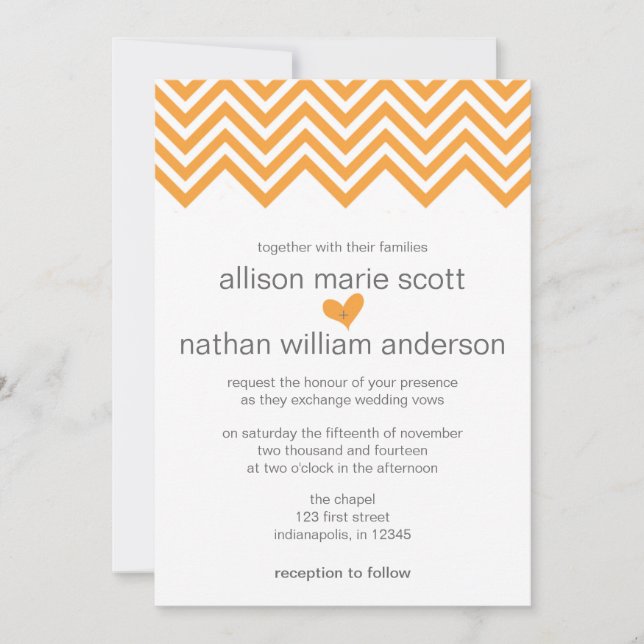 Invitación a la boda del Naranja Chevron (Anverso)