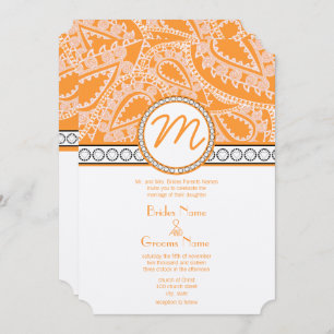 Invitación a la boda del naranja Coral Monograma P