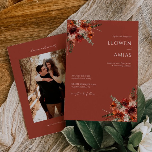 Invitación a la boda del Naranja de Boho Floral Bu (Subido por el creador)