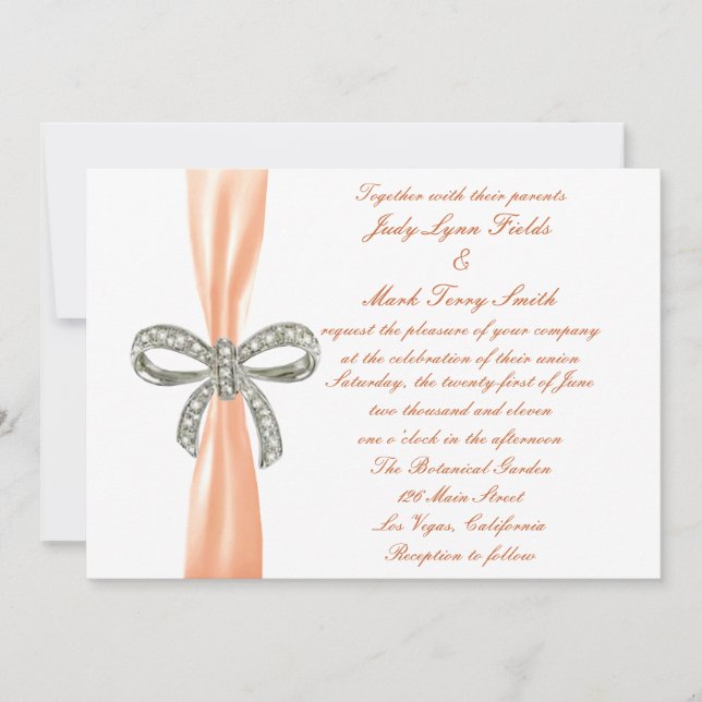 Invitación a la boda del naranja Diamond Bow (Anverso)