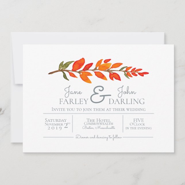 Invitación a la boda del Naranja en primavera (Anverso)