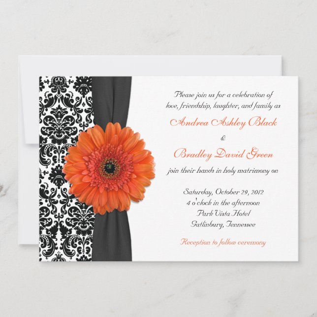 Invitación a la boda del naranja Gerbera Daisy Dam (Anverso)