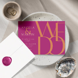 Invitación a la boda del Naranja Magenta en negrit