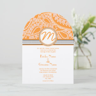 Invitación a la boda del naranja Paisley con punto